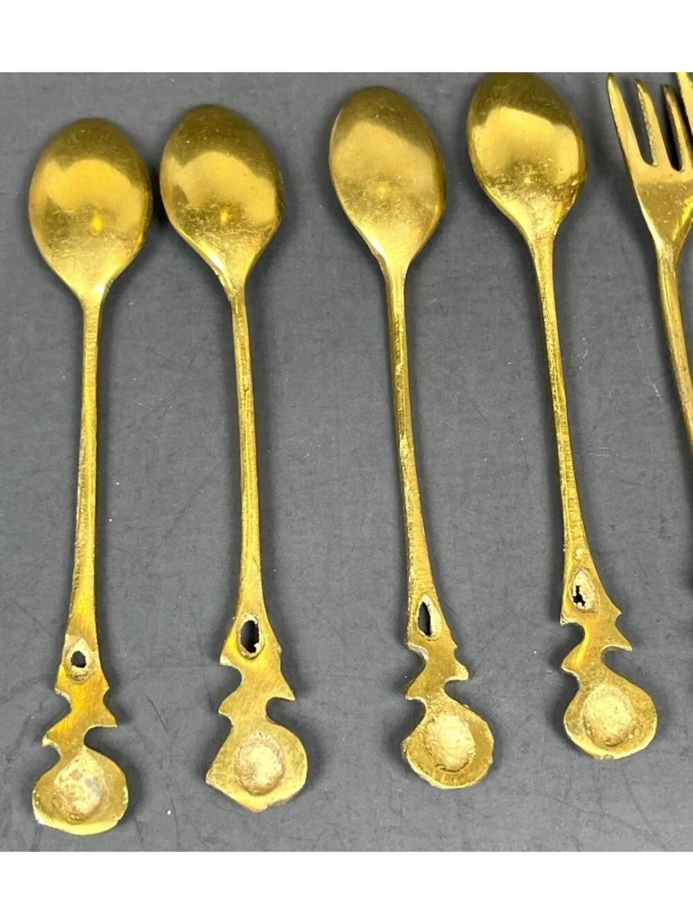 Vintage Gold Color Rose Handle Demitasse Coffee Spoon Dessert Salad Fork 8 pc